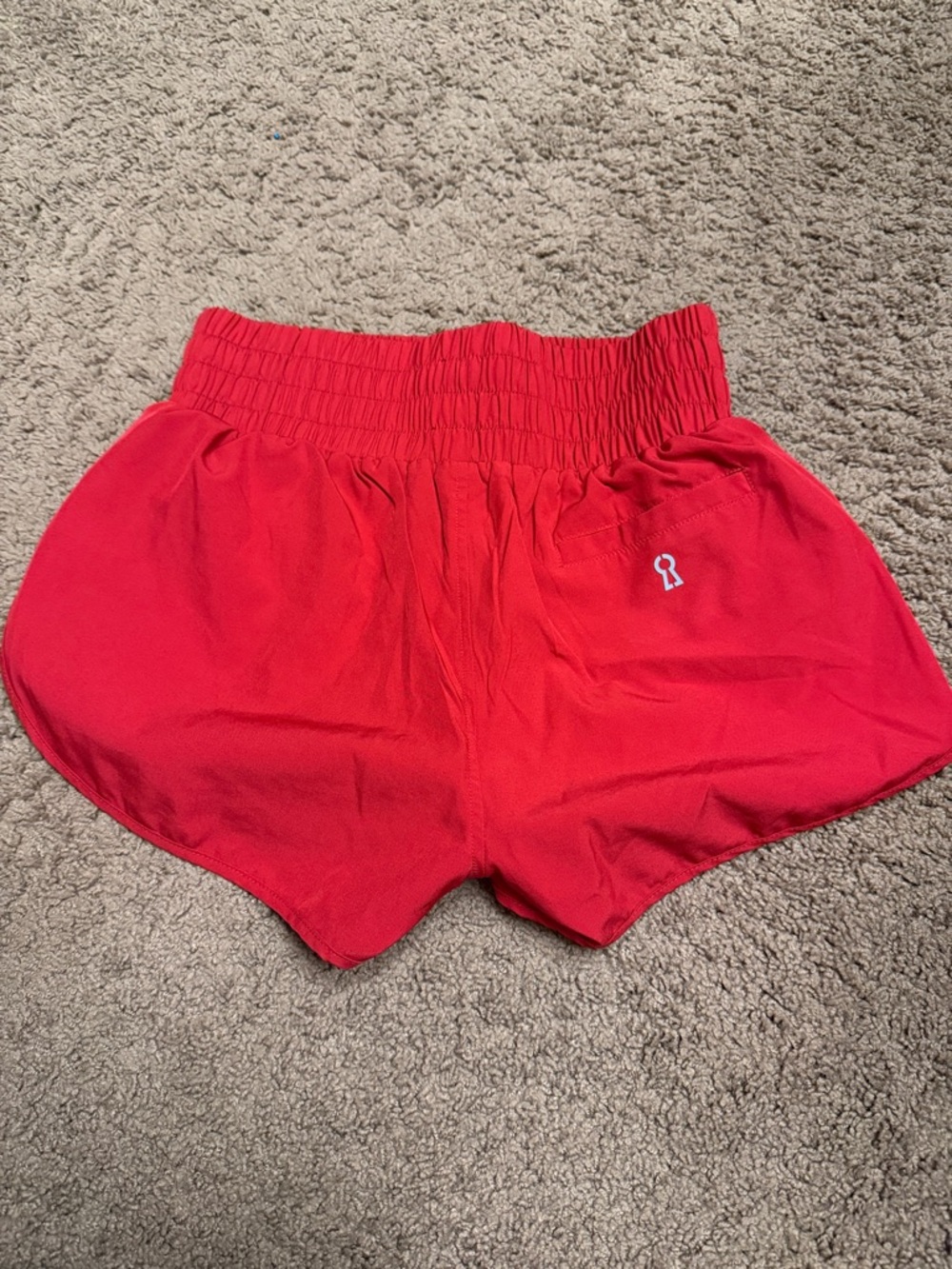 Women's Red Athletic Shorts with Smocked Waist
